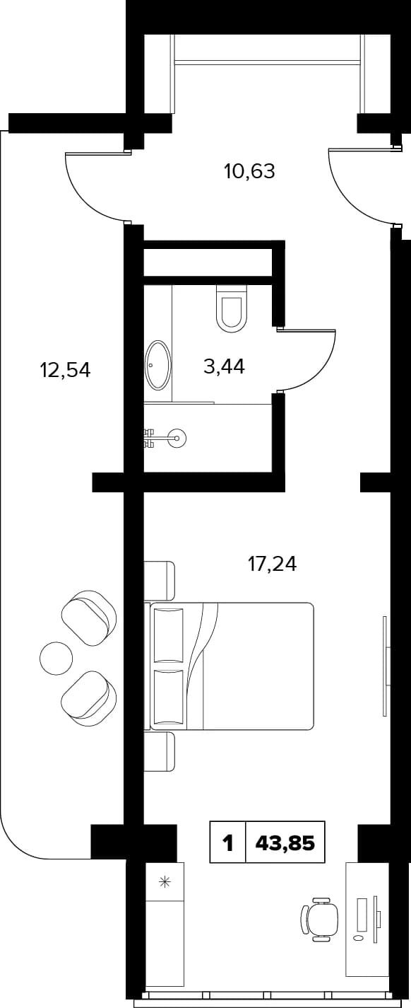 Планировка Студия / 1к